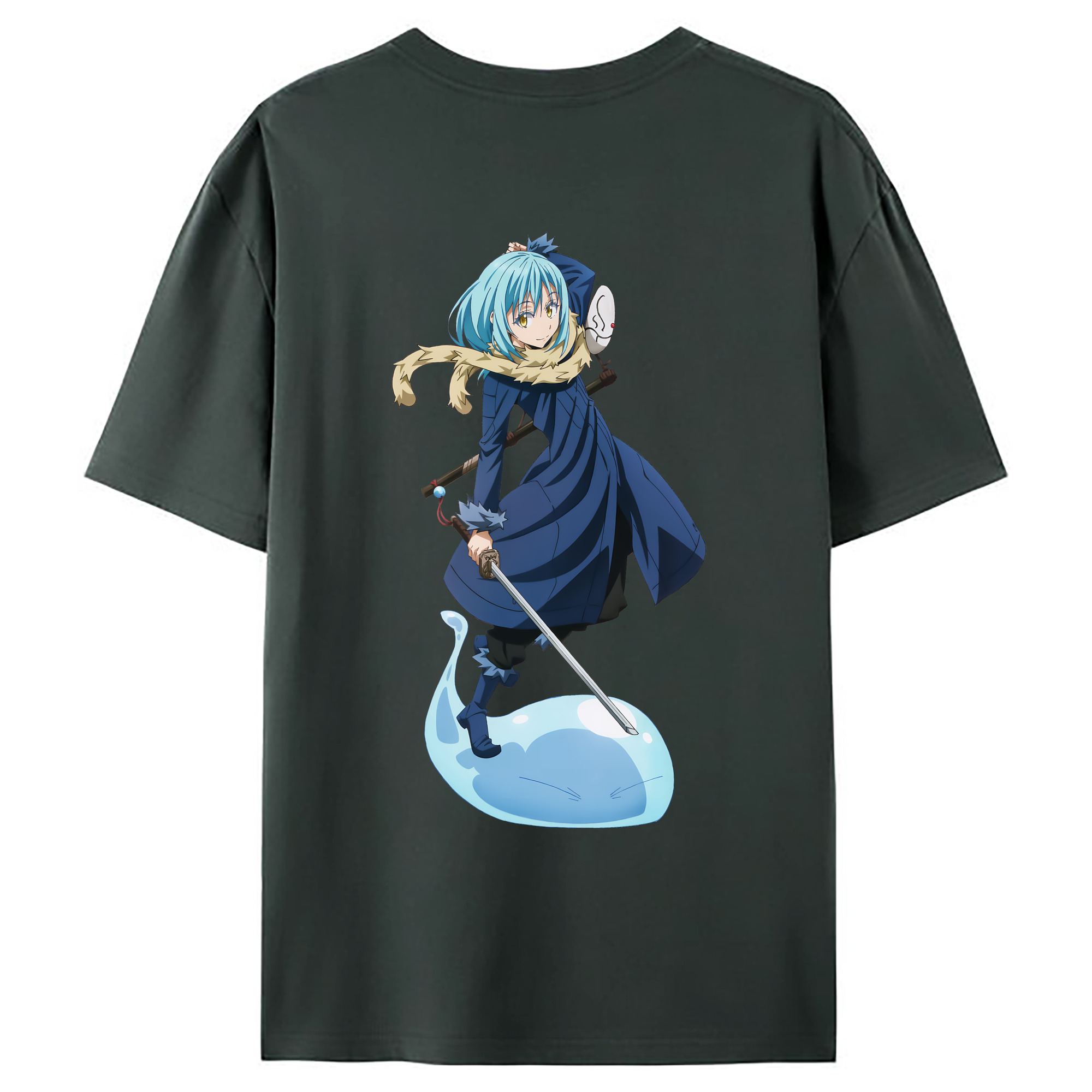 （画像用） 転スラ Regarding Reincarnated to Slime 綿100％ メンズ半袖Tシャツ（バックプリント） 通気性